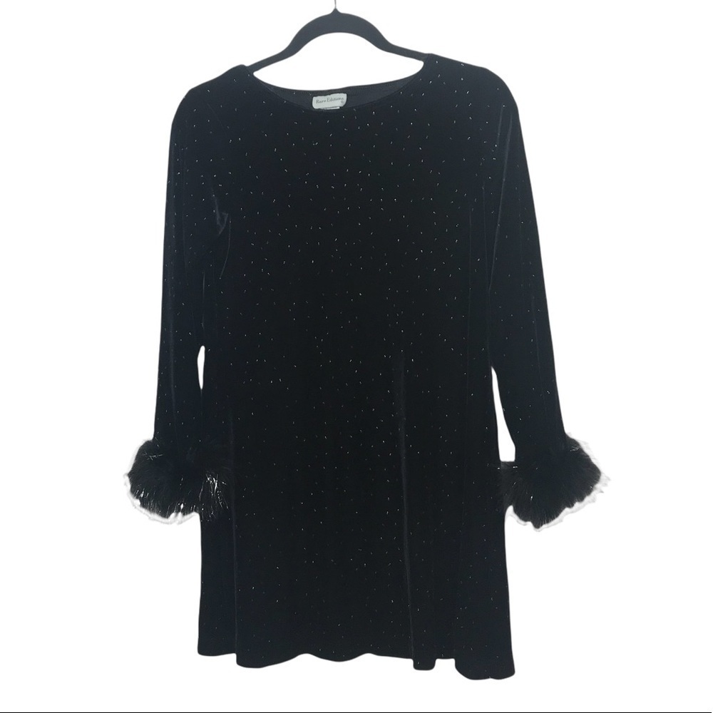 Rare Editions Black Velvet Feather Cuff Dress
